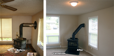 Carnation woodstove before and after